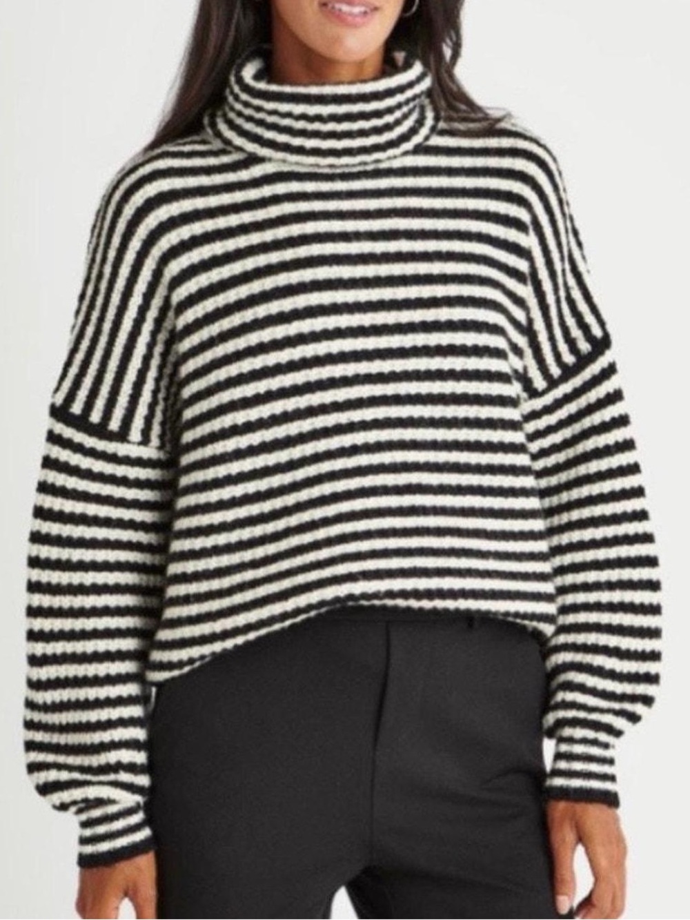 Splendid x Cella Jane — Striped Cashblend Turtleneck Oversized Sweater